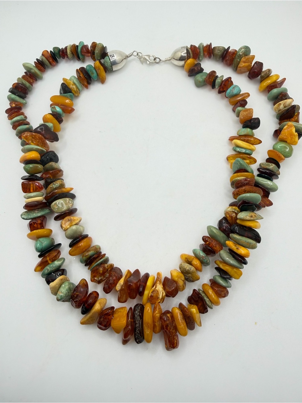 ~18" RARE DTR Jay King, 2 strands Turquoise and Amber necklace w/ 925 hardware!